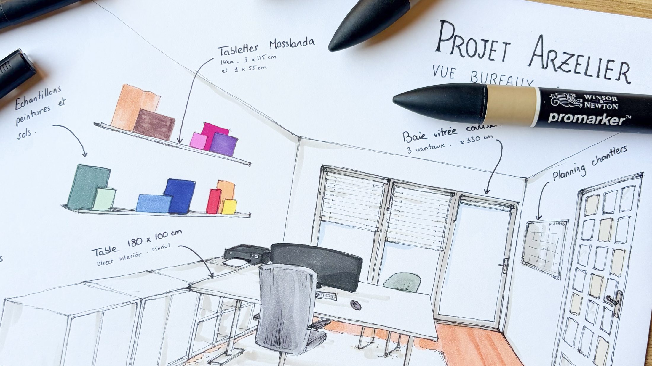 Ambiance de l'atelier Atelier Balme : croquis et échantillons