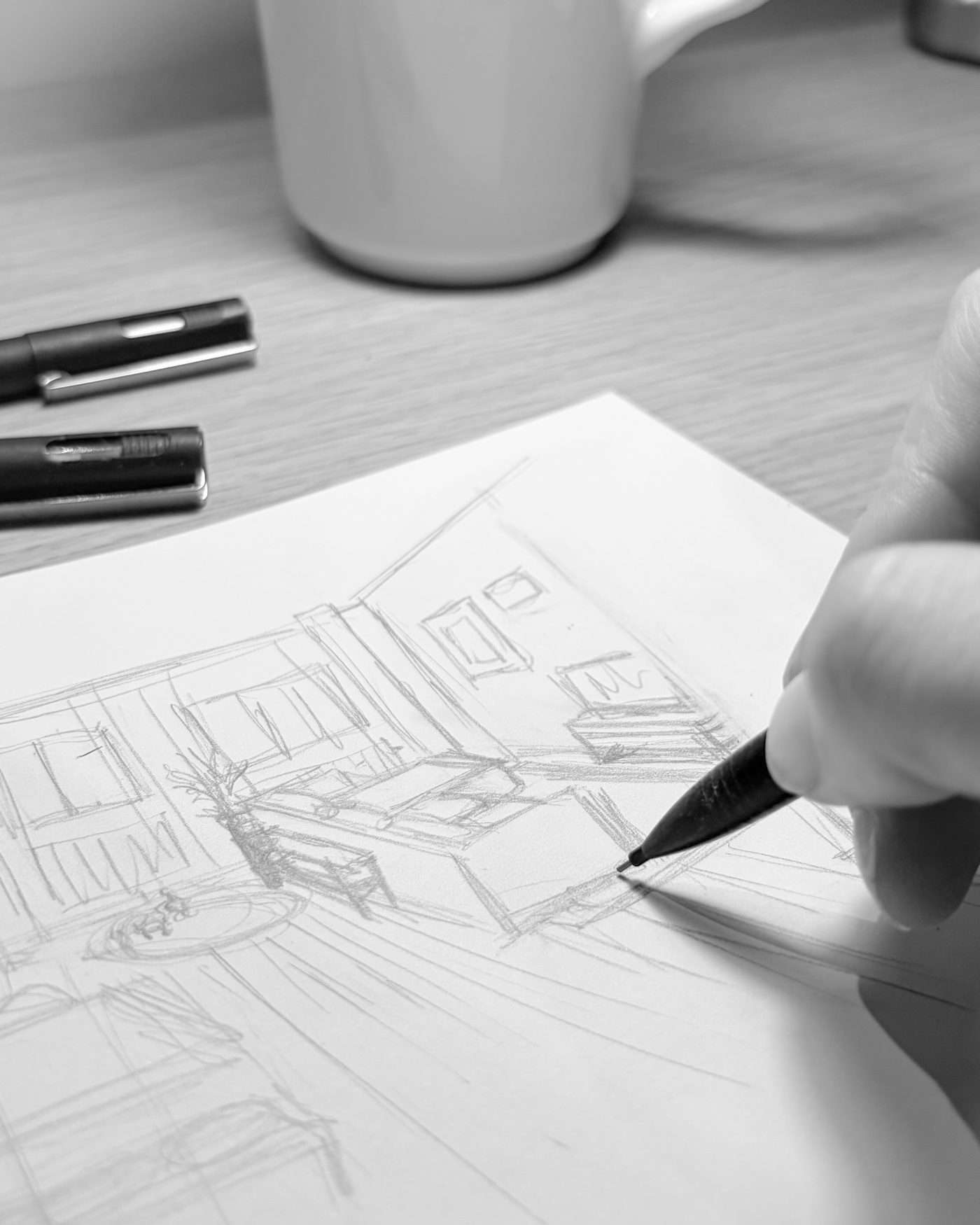 Croquis d'un projet dessiné à la main par Atelier Balme